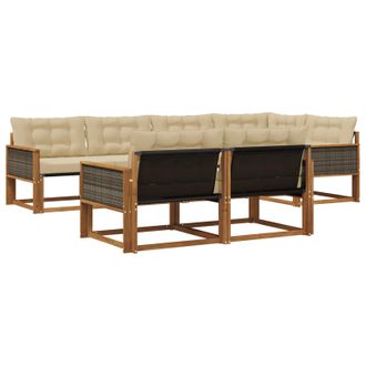 vidaXL Conjunto De Sof&aacute;s De Exterior Con Coj&iacute;n 7 Pcs Natural Y Beige Vidaxl
