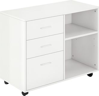 OEM Armario De Oficina Para Impresora Mueble Multifuncional Con 3 Cajones Estantes Y Ruedas 80x40x65 Cm Blanco