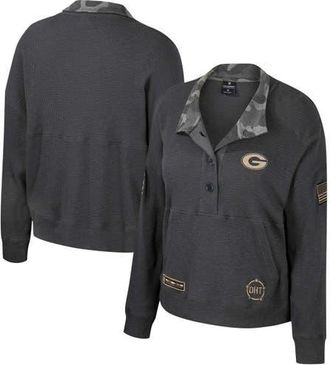 Colosseum Womens Colosseum Heather Charcoal Georgia Bulldogs OHT Military Appreciation Payback Henley Thermal Sweatshirt at Nordstrom, Size Medium