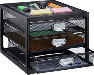 Relaxdays Relaxdays - Organizador Escritorio Con 3 Cajones Para Documentos A4, Acero, Negro, 23 X 27,5 X 35,5 Cm