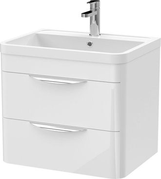 Nuie Parade Wall Hung 2-Drawer Vanity Unit with Polymarble Basin 600mm Wide - Gloss White - Nuie