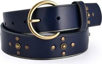 OLD TREND Gia Genuine Leather Studded Vintage Inspired Belt in Navy at Nordstrom, Size Medium