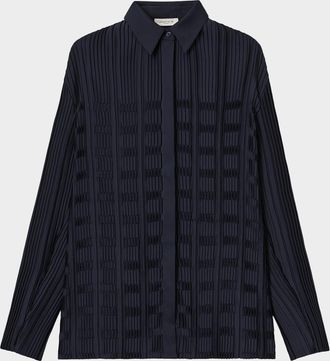 Lafayette 148 New York Basketweave Pleated Button-Front Shirt