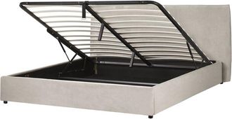 Beliani Cama Con Almacenaje De Terciopelo Gris Pardo 180 X 200 Cm Otomana Cabecero Lavaur