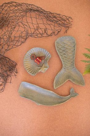 Kalalou Set Of Three Cast Iron Shell, Tail And Whale Trinket Trays