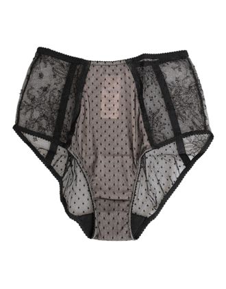 Dolce & Gabbana Black Sheer Polka Dot Lace High Waist Womens Underwear