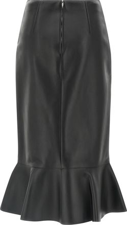Fendi Womens Black Lamb Leather Midi Skirt