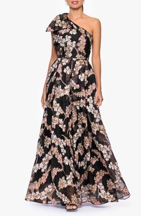 Betsy & Adam Floral Organza Brocade Ballgown in Black/Rose/Gold at Nordstrom, Size 10