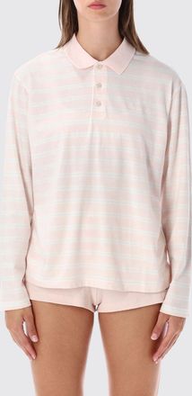 Sporty & Rich Polo a maniche lunghe in cotone a righe con colletto a costine