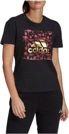 adidas (WMNS) adidas Big Logo Foil Graphic T-Shirt Black Red Asia Sizing GL0921