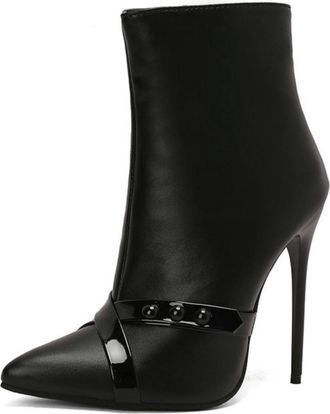 Generic Ladies Fashion Stiletto Heel Ankle Boots - Pointed Toe with Side Zipper, Versatile for Formal Occasions and Parties,Black,1.5 UK