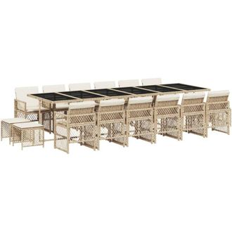 vidaXL Set Comedor De Jard&iacute;n 17 Pzas Con Cojines Rat&aacute;n Sint&eacute;tico Beige Vidaxl