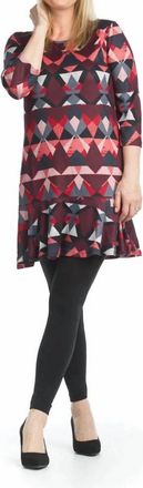 Papillon Geometric 3/4 Sleeve Dress With Ruffle Hem In Red