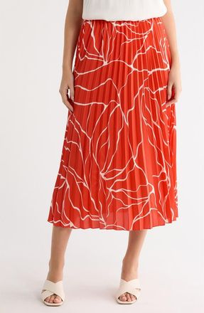 Nordstrom Rack Chiffon Pleated Midi Skirt in Red- Ivory Cracked Abstract at Nordstrom Rack, Size X-Small