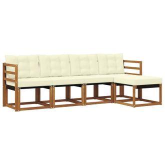 vidaXL Conjunto De Sof&aacute;s De Exterior Con Coj&iacute;n 5 Pcs Natural Y Crema Vidaxl