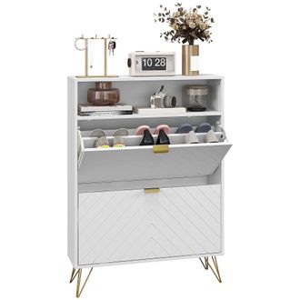 HOMCOM Narrow Shoe Storage Cabinet With 2 Flip Drawers For 12 Pairs Of Shoes | TJ Hughes White