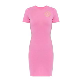 Versace Jeans Couture Jurk met geprint logo - Dames - Korte kleedjes - Roze - 2XS - Katoen - Kleedjes