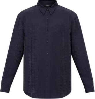 Balmain Monogram Jacquard Shirt - Heren - Zakelijke Overhemden - Blauw - 2XL - Satijn - Overhemden