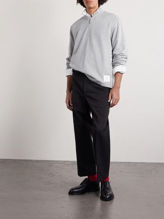 Thom Browne Logo-Appliqu&eacute;d Cotton-Jersey Half-Zip Sweatshirt