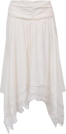Isabel Marant Eyelet Lace Trim Midi Skirt in White Cotton