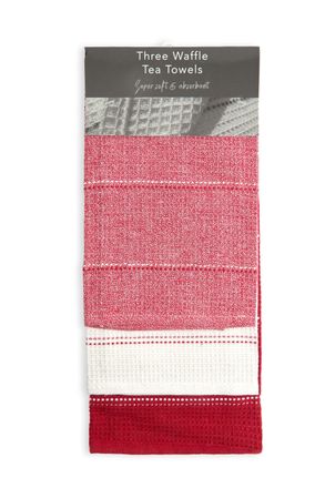 TJ Hughes Utopia 3 Pack Kitchen Tea Towel Set in Red - TJ Hughes