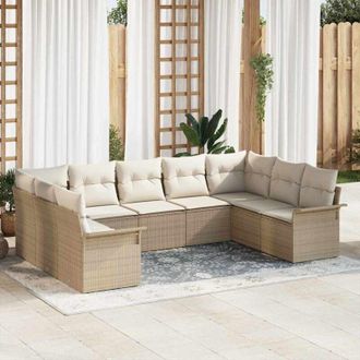 vidaXL Conjunto De Sof&aacute; De Jard&iacute;n Con Coj&iacute;n 9 Pcs Beige Polirat&aacute;n Vidaxl