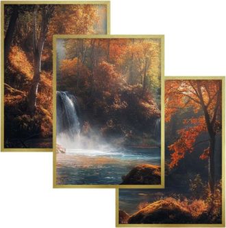 OEM Conjunto De P&oacute;steres De Pared Con Marco Dorado Para Dormitorio, Sala De Estar, Bosque Oto&ntilde;al