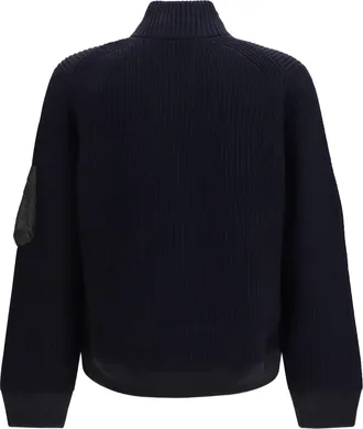 sacai Mens Ribbed Sweater Navy&times;d-Khaki Wool Ovis Aries Jacket Navy&times;d/khaki