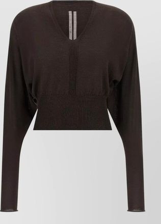 Rick Owens virgin wool v-neck cropped long-sleeve knitted top