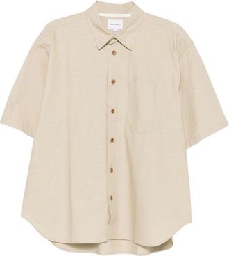 Norse Projects Short Sleeve Cotton Shirt - Heren - Korte mouwen Overhemden - Beige - L - Katoen - Overhemden