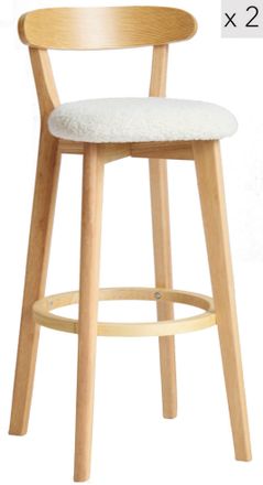 Nordlys Set of 2 Scandinavian Solid Wood Bar Stools in White