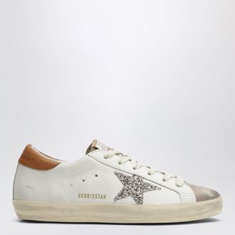 Golden Goose Super-Star sneakers in white/beige with glitter star