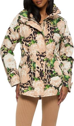 Gorski Lightweight Floral Printed Jacket With Concealed Hood in Beige Floral Lprd/beige at Nordstrom, Size X-Small