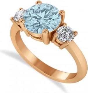 Allurez Round 3-Stone Aquamarine & Diamond Engagement Ring 14k Rose Gold (2.50ct)