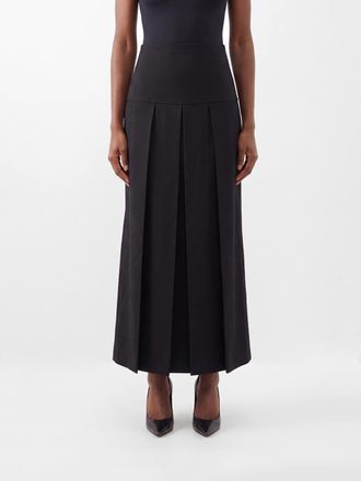 Alaia High-Waisted Pleated Knit Maxi Skirt in Viscose and Silk