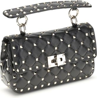 Valentino Garavani Womens Rockstud Spike Mini Top Handle Bag Nappa Nero Lamb Ovis Aries Handbags Hand