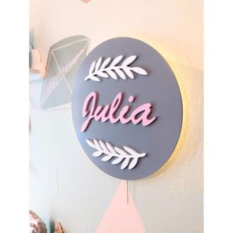 OEM L&aacute;mpara De Noche Tulajka Con Nombre, Hojas De Laurel Pegadas