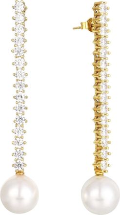 Seol + Gold Womens 18ct Gold Plate Statement CZ Pearl Drop Earrings - One Size