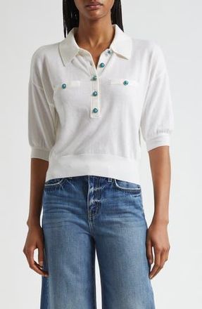 L'agence Masaki Polo Sweater in White/Turquoise at Nordstrom Rack, Size Small