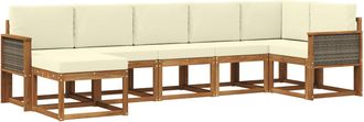 vidaXL Conjunto De Sof&aacute;s De Exterior 7 Uds. Natural Y Crema Poli&eacute;ster Vidaxl