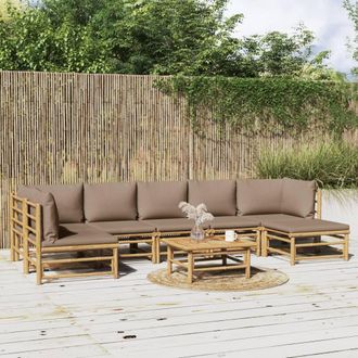 vidaXL Set De Muebles De Jard&iacute;n 8 Piezas Bamb&uacute; Y Cojines Gris Taup&eacute; Vidaxl