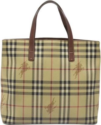 Burberry Pre-owned Tote Bags, female, Beige, Size: ONE SIZE Pre-owned Vintage Nova Check Tote Bag with Equestrian Knight Motif