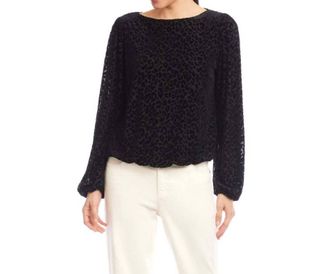 Karen Kane Blouson Sleeve Velvet Burnout Boatneck Top - Petite In Leopard