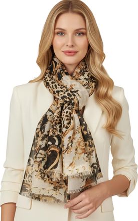 The Accessory Co. Large Leopard Print Scarf for Women, Ladies Animal Print Scarves, Vintage Bohemian Long Neck Scarf, Designer Shawl Wrap, Mustard Orange Black (Black)