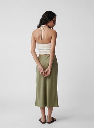 Koton Elastic Waist Satin Midi Skirt in Sage at Nordstrom, Size 10