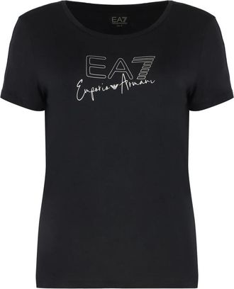 Emporio Armani Viscose T-shirt met ronde hals - Dames - T-shirts - Zwart - 2XS - Tops