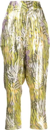 Hayley Menzies metallic print cropped tapered trousers - women - Silk/Lurex - M - Green