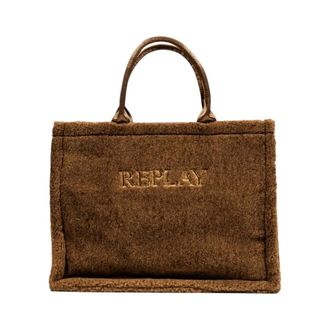 Replay Tote Bags, female, Brown, Size: ONE SIZE Brown Shoulder Strap Handbag with Zip