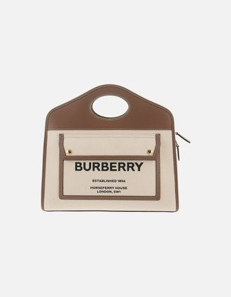 Burberry Womens Small Pocket Canvas Tote Bag - Brown - Size: UNI