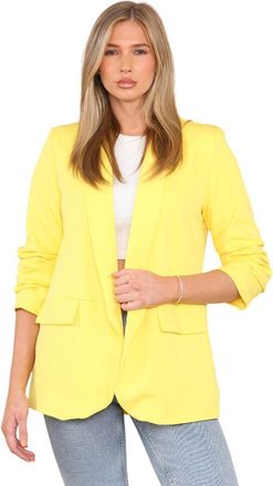 Janisramone Ruched Sleeve Blazers Jackets for Women UK, Plain Fully Lined Womens Jackets Cardigan with Front Pockets, Stylish Open Collared Work Suit Jacket, Ladi